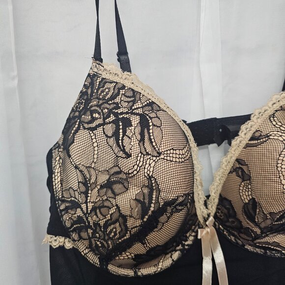 Icollection Tank Y2K babydoll Fairy Whimsigoth Lace Black Beige 3X - Picture 2 of 10